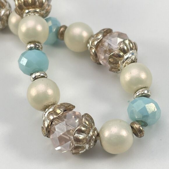 Easter Glass Faux Pearl Beaded Egg Charm Bracelet Stretch Cute Holiday Spring - Picture 6 of 6